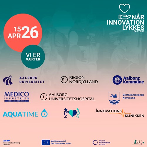 Billede med logo til Når Innovation Lykkes på Tværs d. 15. april 2026 med alle værternes logoer